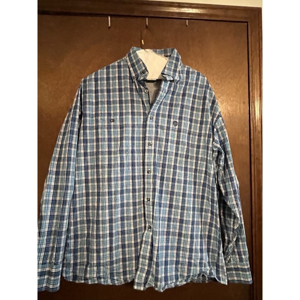 Wrangler George Strait Collection Shirt Mens XL White/Blue Plaid‎ Cowboy Cut